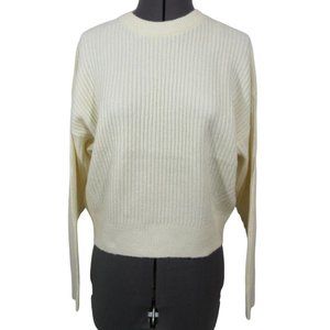 Elodie women's cream crew neck‎ rib knit long sleeve sweater S